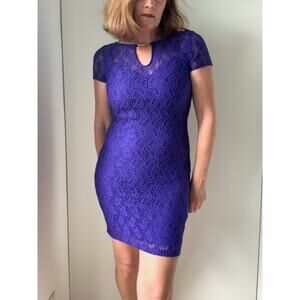 90s Bisou Bisou Womens Bodycon Dress Size Small/4 Purple Crochet Mini